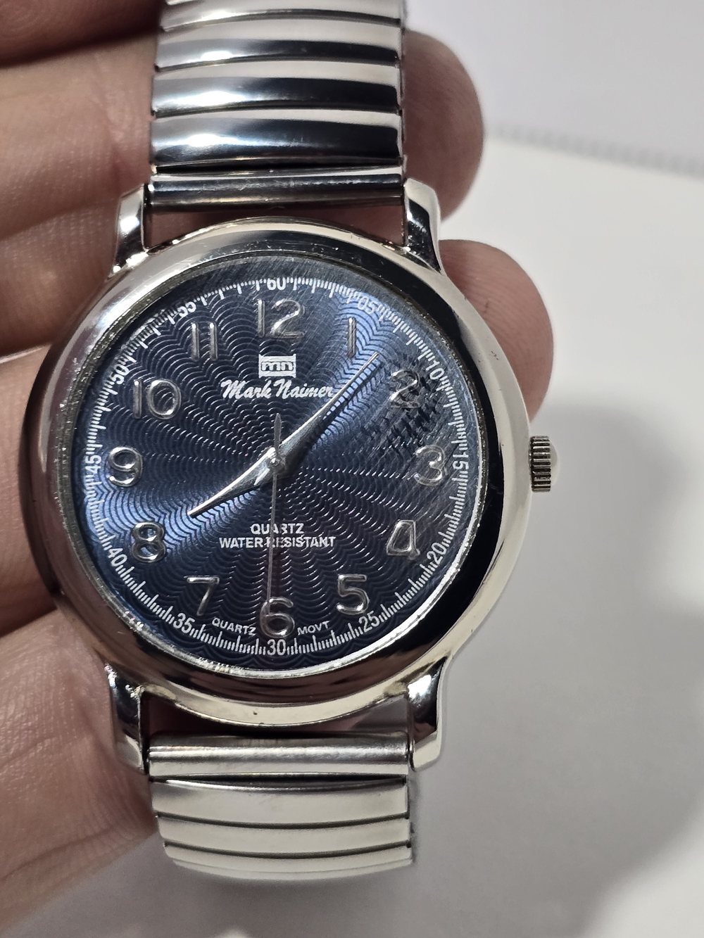 Mark Naimer Silver Tone Quartz Watch with Blue Guilloché Dial